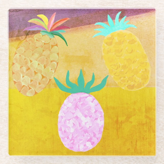 Posavasos De Vidrio Summer Pineapple Luau (Anverso)