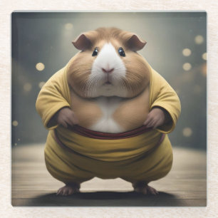 Posavasos De Vidrio "Sumo Squeakdown: El Poderoso Luchador de Cuy"