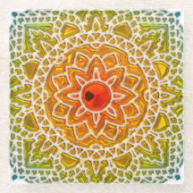Sunburst Mandala Boho Glass Coasters