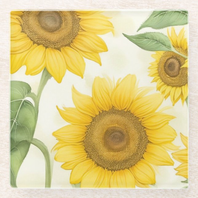 Posavasos De Vidrio Sunflower amarillo (Anverso)