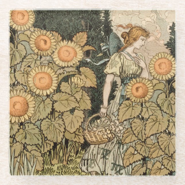 Posavasos De Vidrio Sunflower Art Nouveau Garden Grasset Mujer (Anverso)