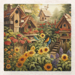 Posavasos De Vidrio Sunflower Garden 13 Casas de Aves Azules