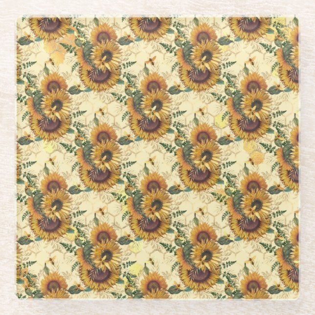 Posavasos De Vidrio Sunflower Gifts | Sunflower Turn Surrounded (Anverso)