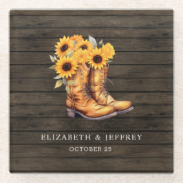 Posavasos De Vidrio Sunflowers Cowboy Boots Barn Wood Boda Occidental