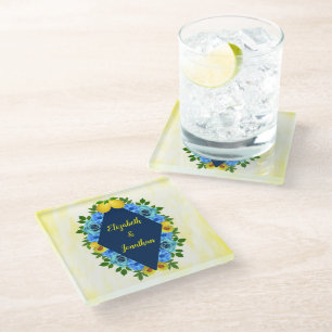 Posavasos De Vidrio Sunny Lemon Floral Boda