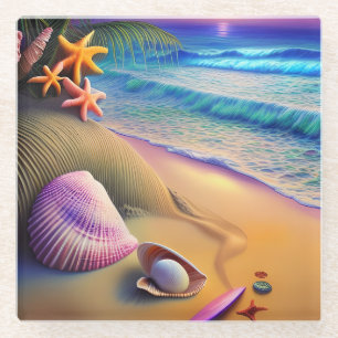 Posavasos De Vidrio Sunset de la playa de Fantasy Tropical