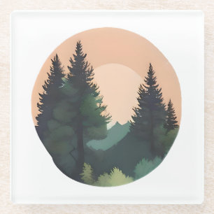 Posavasos De Vidrio Sunset Pines - Tranquilo paisaje montañoso arte