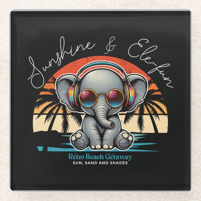 Posavasos De Vidrio Sunshine de primavera y Ele-fun Retro Beach Getawa (Anverso)