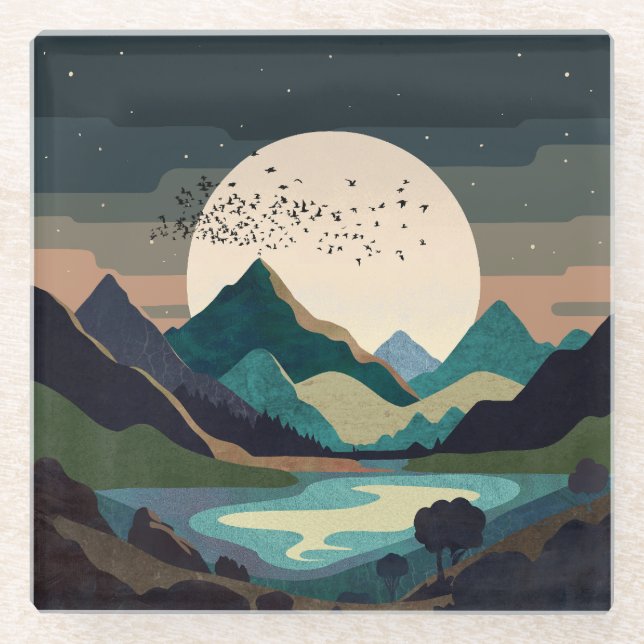 Posavasos De Vidrio Superluna En El Lago (Anverso)