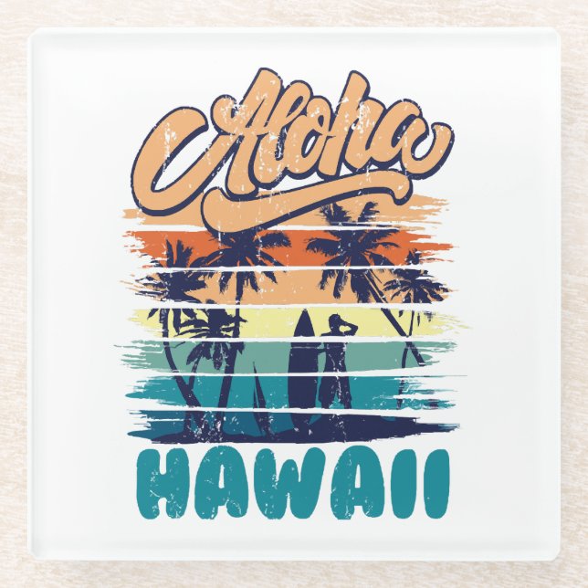 Posavasos De Vidrio Surf - Aloha Hawái (Anverso)