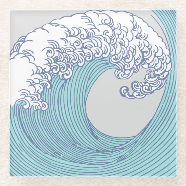 Posavasos De Vidrio Surf asiático japonés ondea arte oceánico (Anverso)