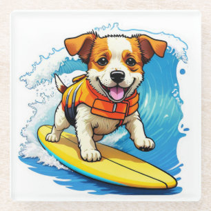 Posavasos De Vidrio Surfing Dog