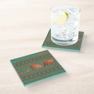 Posavasos De Vidrio Suroeste Diversión Javelina Familia Turquesa Cobre
