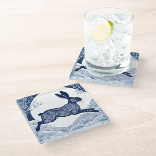 Posavasos De Vidrio Susurros de invierno de liebre mágica