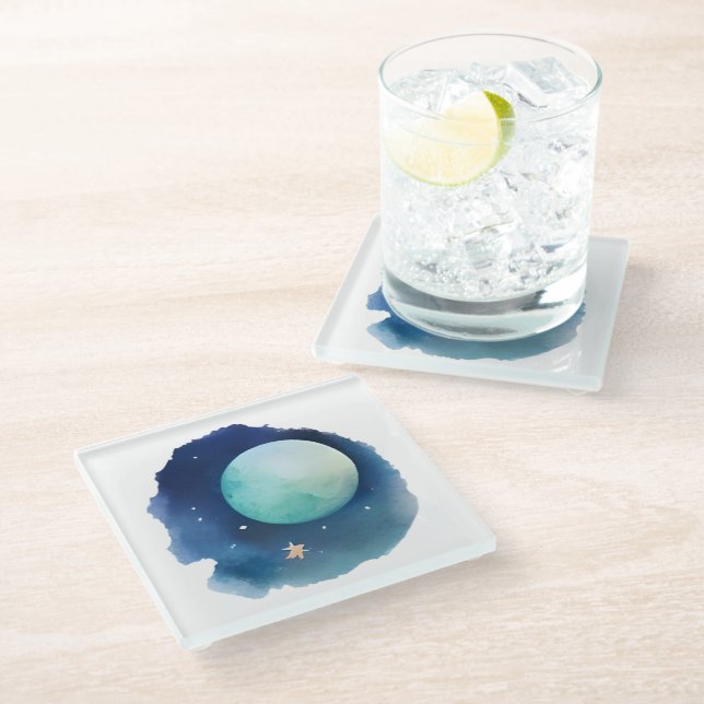 Posavasos De Vidrio Susurros lunares: paisaje acuático nocturno (Angular)