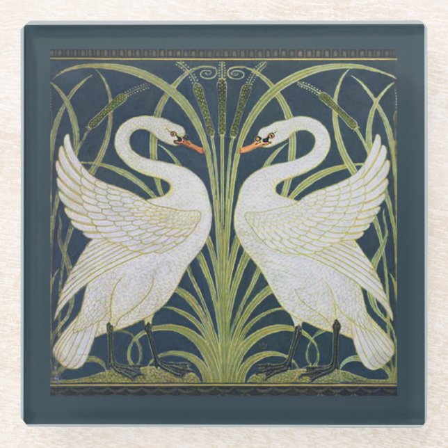 Posavasos De Vidrio Swan Art Nouveau Dos Cisnes (Anverso)