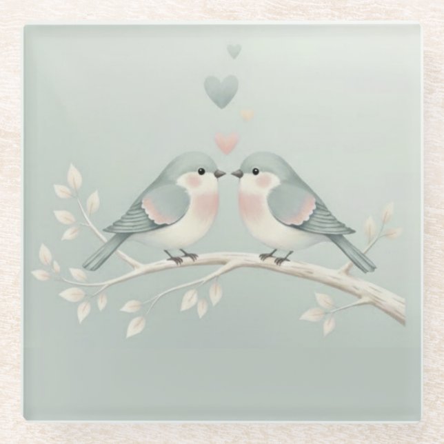 Posavasos De Vidrio Sweet Pastel Love Birds: Whimsical Valentine’s Day (Anverso)