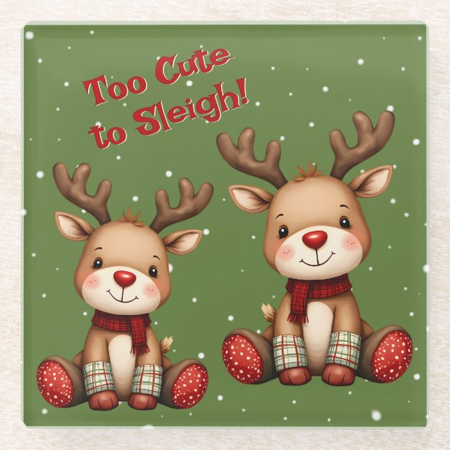 Posavasos De Vidrio Sweet Reindeer Pair in Holiday Snowfall (Anverso)