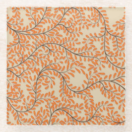 Posavasos De Vidrio Swirling Orange Leaves on Beige Background