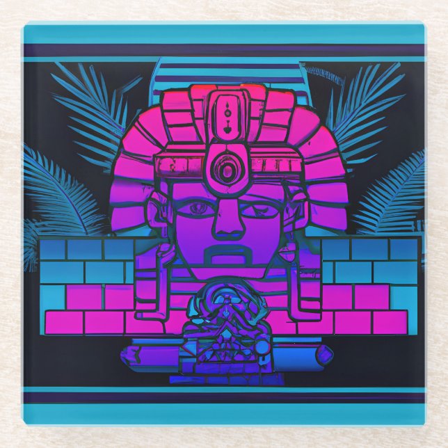 Posavasos De Vidrio Synthwave Pharaoh (Anverso)