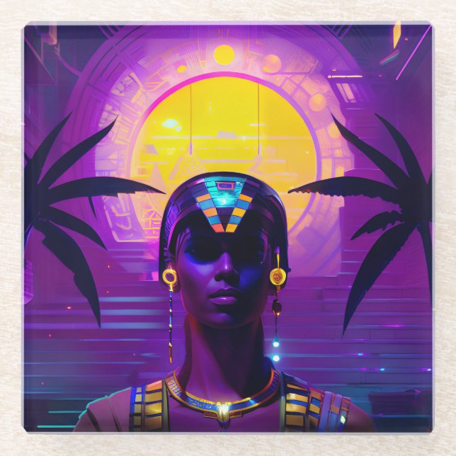 Posavasos De Vidrio Synthwave Pharaoh (Anverso)