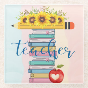 Posavasos De Vidrio T es por Maestro Floral Lápiz Libros Manzana