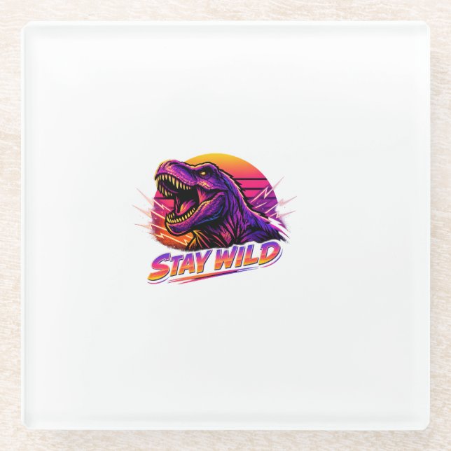 Posavasos De Vidrio T-Rex Mantén Salvaje (Anverso)