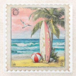 POSAVASOS DE VIDRIO TABLA DE SURF DE VERANO PRECIOSA ANTIGUA DISTRESSE