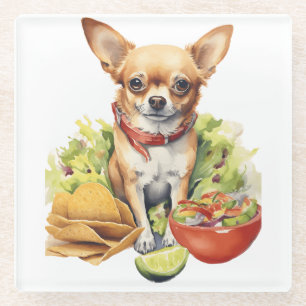 Posavasos De Vidrio Taco Chihuahua Mono adorable Arte Pop