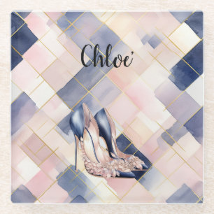 Posavasos De Vidrio Tacones altos de rubor crema azul francés chic
