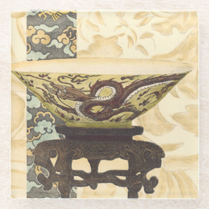 Posavasos De Vidrio Tapicería asiática con diseño del cuenco y del