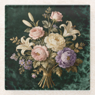 Posavasos De Vidrio Tapiz de estilo antiguo ramo de rosas