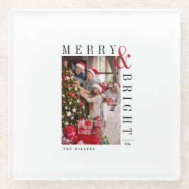 Posavasos De Vidrio Tarjeta fotográfica navideña de escritura moderna