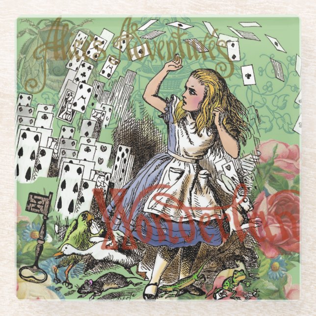 Posavasos De Vidrio tarjetas alice conejo de sombrerero de wonderland (Anverso)