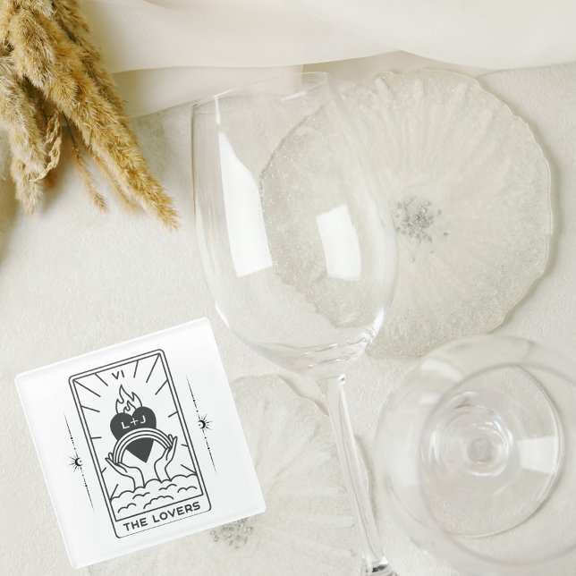 Posavasos De Vidrio Tarot Cards | Ducha de novia | BODA | B+W moderno (Subido por el creador)