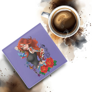 Posavasos De Vidrio Tattoos de la mujer de Redhead