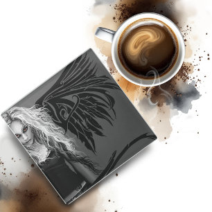 Posavasos De Vidrio Tatuaje Tribal Negro Edgy Ángel Caído Ojos Rojos G