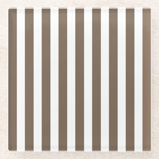 Posavasos De Vidrio Taupe y rayas de caramelo blanco (Anverso)