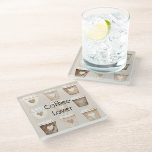 Posavasos De Vidrio Tazas de Corazón de Café con Crema