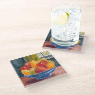 Posavasos De Vidrio Tazón de Frutas Pintura Acuarela