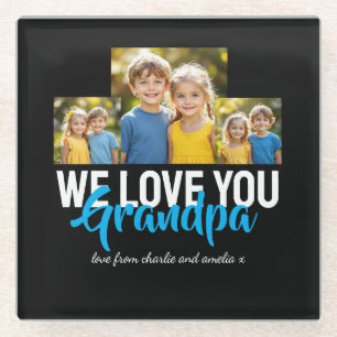 Posavasos De Vidrio TE AMAMOS Abuelo Collage de Fotos Escritura Azul