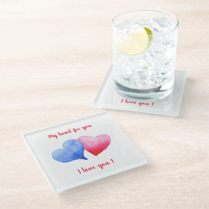Posavasos De Vidrio Te amo El día de San Valentín de corazón rojo y az