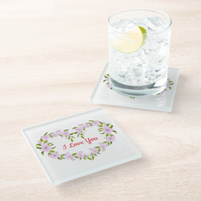 Posavasos De Vidrio Te amo flores lindas (Angular)