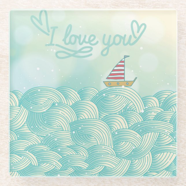 Posavasos De Vidrio Te amo velero (Anverso)