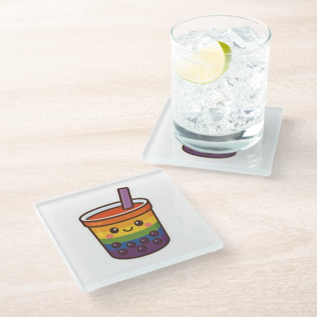 Posavasos De Vidrio Té de burbuja arcoiris LGBTQ+ Orgullo (Angular)
