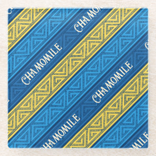 Posavasos De Vidrio Té de Manzanilla Vibrante Amarillo y Azul Rayas Ce