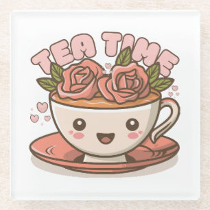 Posavasos De Vidrio Té de Rosa Tiempo de Té Kawaii