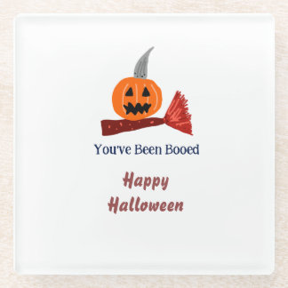 Posavasos De Vidrio Te han abucheado feliz Halloween escoba de calabaz