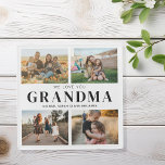 Posavasos De Vidrio Te queremos, abuela personalizada 4 Collages de fo<br><div class="desc">Digamos que te amamos a la abuela con un regalo personalizado que incluye 4 de tus fotos y nombres de nietos favoritos y . Todo el texto de este diseño es editable para que pueda agregar su propio mensaje o texto. Disponible en diversos colores,  estilos y productos.</div>