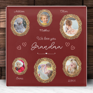 Posavasos De Vidrio Te queremos abuela Seis fotos con el texto Corazón